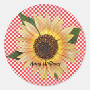 Sticker Rond tournesol sur plis rouge et blanc
