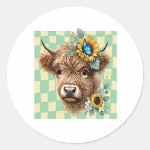 Sticker Rond Tournesol Vache Png, Jolie Vache Highland