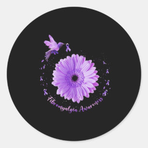 Sticker Rond Tournesol violet Ribbon Fibromyalgie Sensibilisati