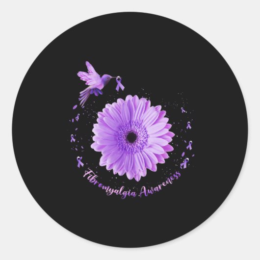 Sticker Rond Tournesol violet Ribbon Fibromyalgie Sensibilisati (Devant)
