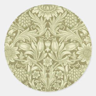 Sticker Rond Tournesol William Morris Vintage Olive Damask