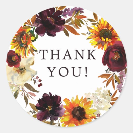 Sticker Rond Tournesols d'automne Fête de mariage floral Classi (Devant)