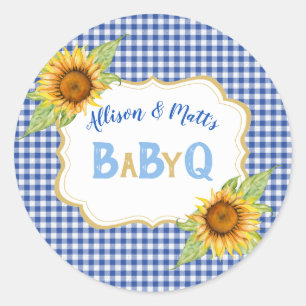 Sticker Rond Tournesols de campagne à carreaux bleus BBQ BabyQ