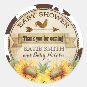 Sticker Rond Tournesols de pays et baby shower d'impression de