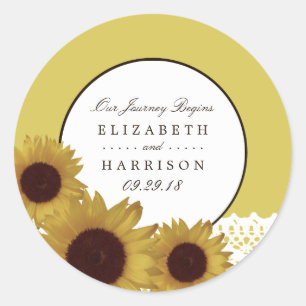 Sticker Rond Tournesols et Mariage en dentelle Vintage