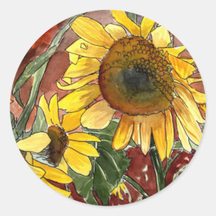 Sticker Rond tournesols peignant des cadeaux d'art