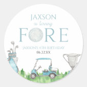 Sticker Rond Tournez Fore Blue Golf 4e anniversaire (Devant)