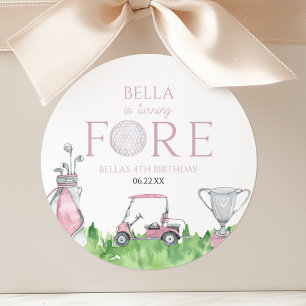 Sticker Rond Tournez Fore Pink Golf 4e fête d'anniversaire