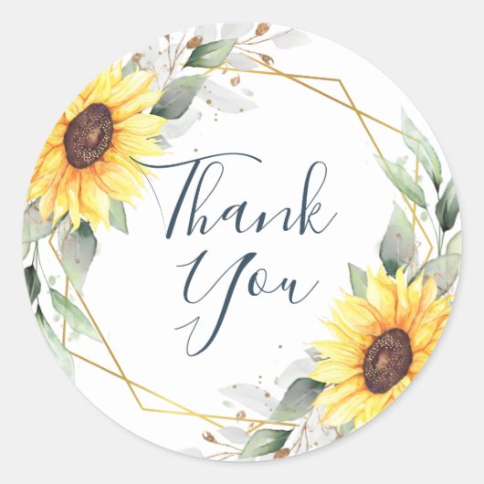 Sticker Rond Tournsoleils élégants de verdure florale MERCI (Devant)