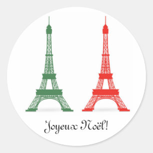 Sticker Rond Tours Eiffel français de thème de Noël rouge et