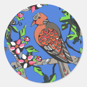 Sticker Rond Tourterelles parmi l'autocollant de fleurs