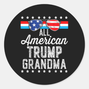 Sticker Rond Tous les américains Trump grand-mère drapeau améri