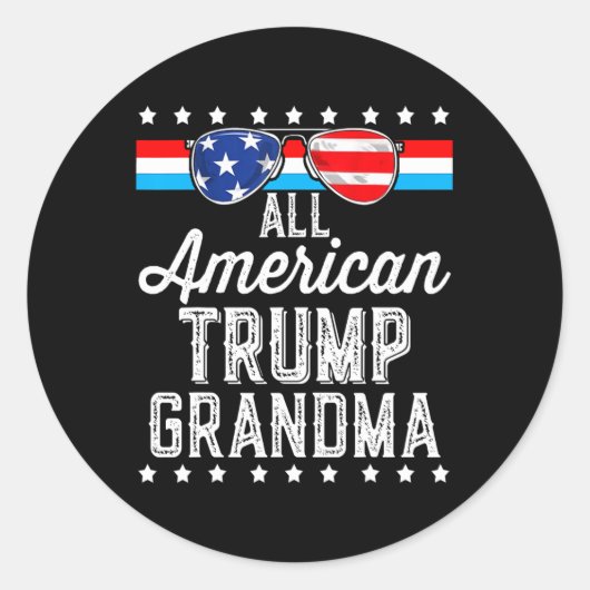 Sticker Rond Tous les américains Trump grand-mère drapeau améri (Devant)