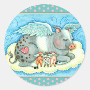 STICKER ROND TOUS LES BONS PIGLETS VONT AU CIEL, LES BONS PIG A