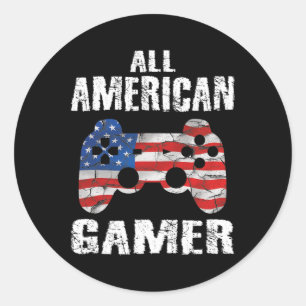 Sticker Rond Tous les gamers américains 4 juillet Jeux Vidéo Ga