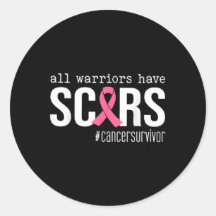 Sticker Rond Tous les guerriers ont des cicatrices Pink Ribbon