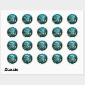Sticker Rond Tous les initiales Gold Monogramme Turquoise (Feuille)