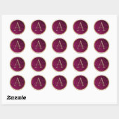 Sticker Rond TOUS LES INITIALES Monogramme d'or sur framboise r (Feuille)