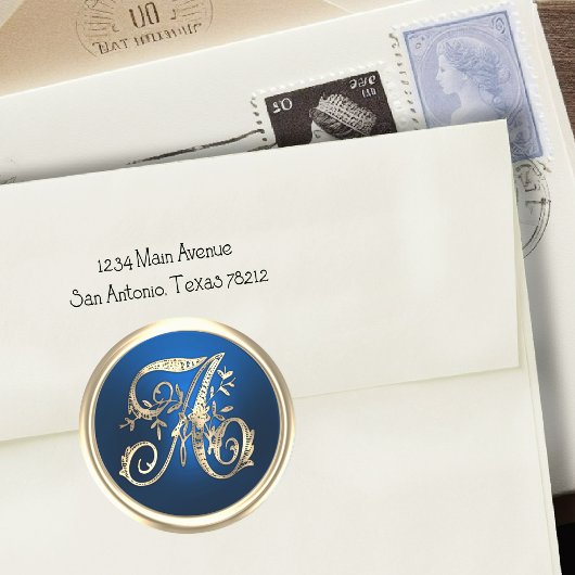 Sticker Rond Tous les initiales or Monogramme bleu