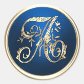 Sticker Rond Tous les initiales or Monogramme bleu (Devant)