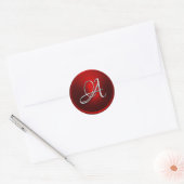 Sticker Rond TOUS LES INITIALES Script argent sur rouge (Enveloppe)