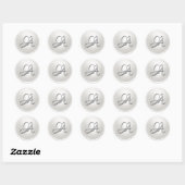 Sticker Rond TOUS LES INITIALES Script en argent sur blanc (Feuille)