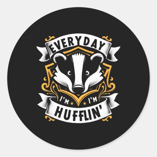 Sticker Rond Tous Les Jours, J'Embrasse Huffle Cute Honey Badge (Devant)