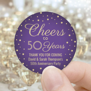 Sticker Rond TOUS les Vœux d'Anniversaire Élégants Violet et Or