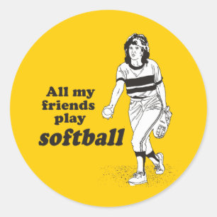 Sticker Rond Tous mes amis jouent au softball