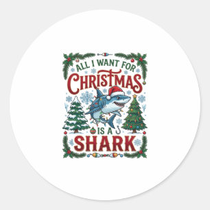 Sticker Rond Tous veulent des arbres de Noël Shark