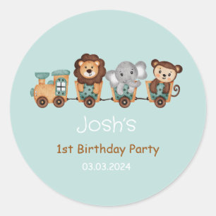 Sticker Rond TOUT À BORD Train Fiesta Anniversaire de enfant Ét
