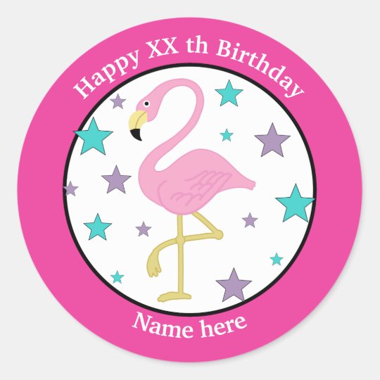 Sticker Rond Tout Age Flamant Rose D Anniversaire Personnalise Zazzle Be