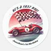 Sticker Rond Tout âge Personnalisable Voiture de course Anniver (Devant)