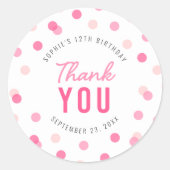 Sticker Rond Tout âge rose Confetti Merci d'anniversaire (Devant)
