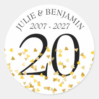 Sticker Rond Tout Anniversaire Coeurs Or Confetti