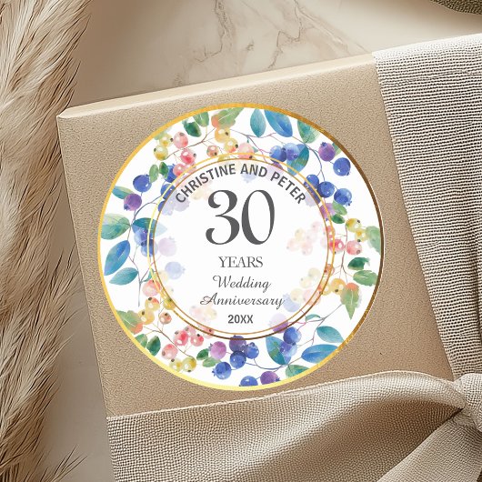 Sticker Rond Tout anniversaire de mariage (30) Cadre doré Baies
