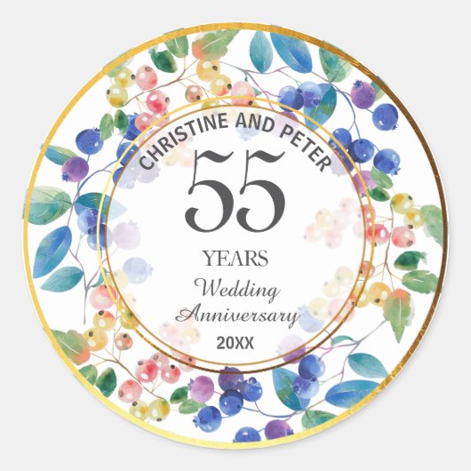 Sticker Rond Tout Anniversaire Mariage (55) Berries à cadre d'o (Devant)