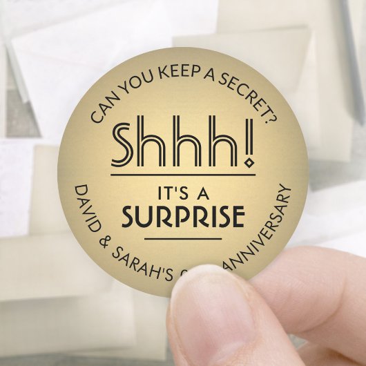 Sticker Rond TOUT Anniversaire Surprise Black and Faux Gold Foi