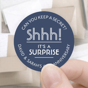 Sticker Rond TOUT Anniversaire Surprise Party Marine Bleu et Bl