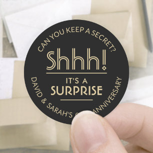 Sticker Rond TOUT Anniversaire Surprise Party Noir et Or