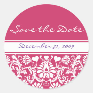 Sticker Rond Tout Damassé Fleuris de Mariage Vintage de Couleur