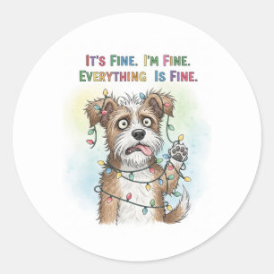 Sticker Rond Tout est beau Quirky coloré chien de Noël