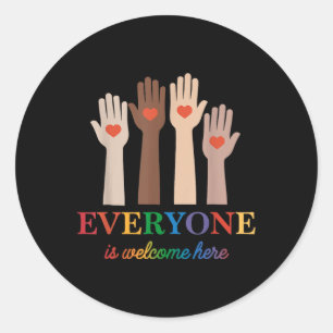 Sticker Rond Tout le monde est bienvenu ici Rainbow 2