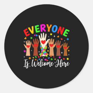 Sticker Rond Tout le monde est le bienvenu ici sensibilisation 
