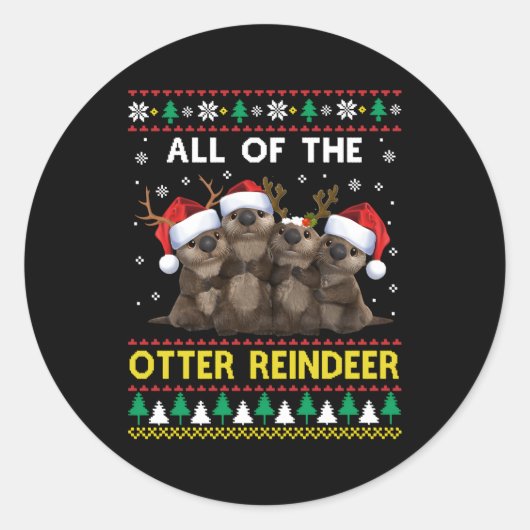 Sticker Rond Tout Le Rindeer À Loutres Autre Vilain (Devant)