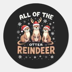 Sticker Rond Tout Le Rindeer Otter Xmas Santa Hat Funny Chr
