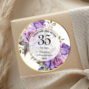 Sticker Rond Tout mariage (35) Cadre doré Roses Anniversaire