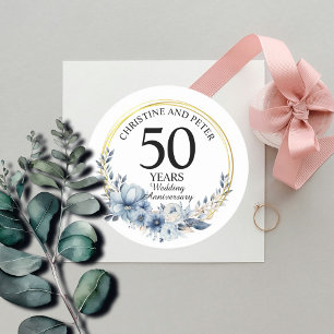 Sticker Rond Tout Mariage (50) Élégant Anniversaire Floral Bleu
