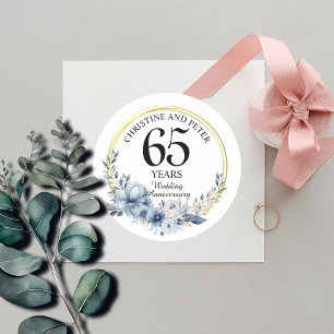 Sticker Rond Tout Mariage (65) Élégant Anniversaire Floral Bleu