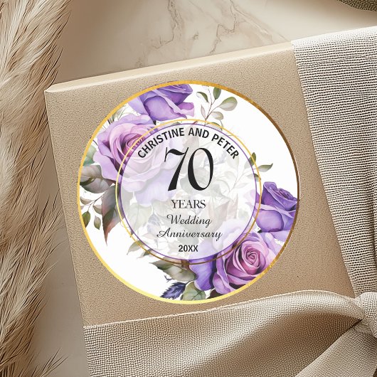 Sticker Rond Tout mariage (70) Roses de cadre doré Anniversaire